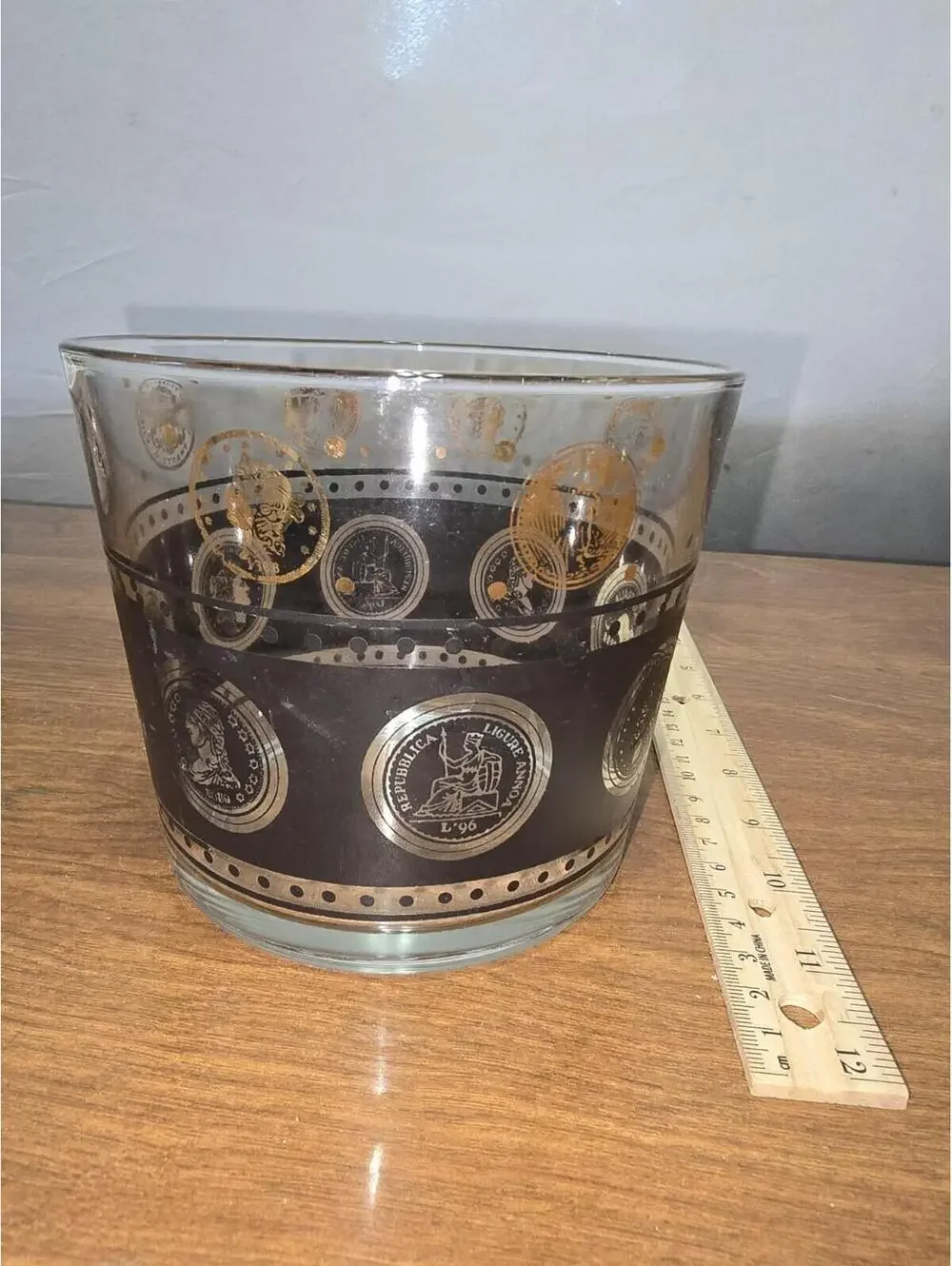 Vintage Hazel Atlas MCM Glass Ice Bucket Coin Pattern Clear Barware [COPY]